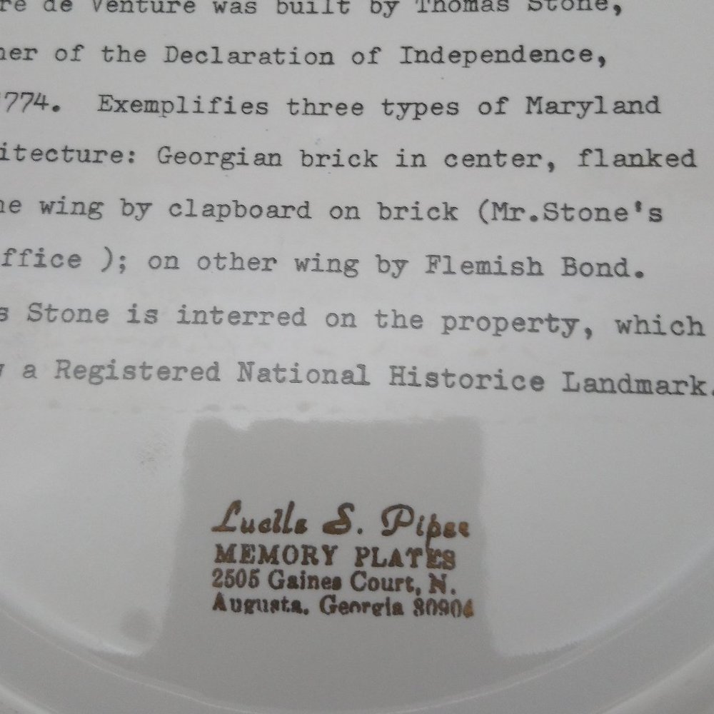 VINTAGE LUCILLE S PIPER MEMORY PLATE 1774 - Picture 4 of 4